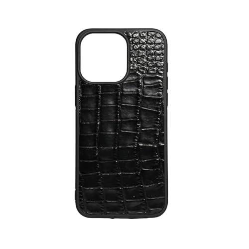 ITALIAN SKINS® Cover compatibile con iPhone in Vera Pelle con effetto trama Pitone o Coccodrillo -Made in Italy- Prodotto Artigianale- (Coccodrillo Nero, 15 Pro Max)