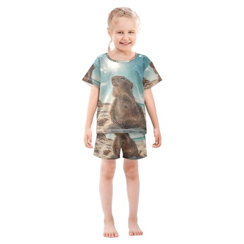 ALAZA Cute Mouse on The Summer Beach Pajama Set Short Sleeve Sleepwear Soft Lounge Nightwear3