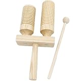 Silver ＆ Style 楽器 打楽器 パーカッション 子供 ギロ ウッドブロック 木製 アゴゴベル 民族 (Aタイプ バチ 付き)