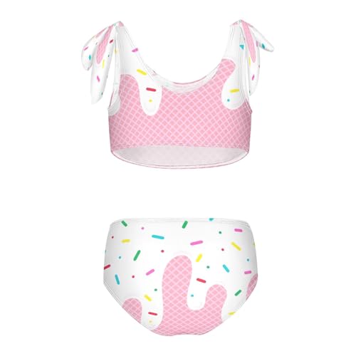 QUGRL Ice Cream with Waffle Girls Bikini Beach Swimwear Pink Kawaii Kids 2 Piece Swimsuits Sport Tankini Hawaiian Bathing Suit 9-10 Years2