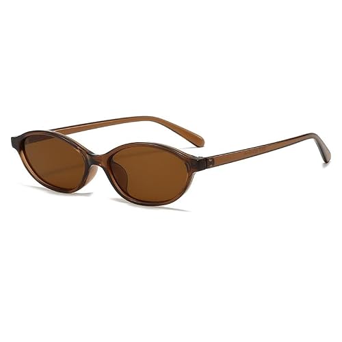 Image of JILLICK Narrow Oval Sunglasses for Women, UV400 Protection, Lightweight Full Frame Retro Sunglasses for Small Faces, Slim Temples, Vintage Fashion Eyewear (Translucent Brown/Brown Lens)