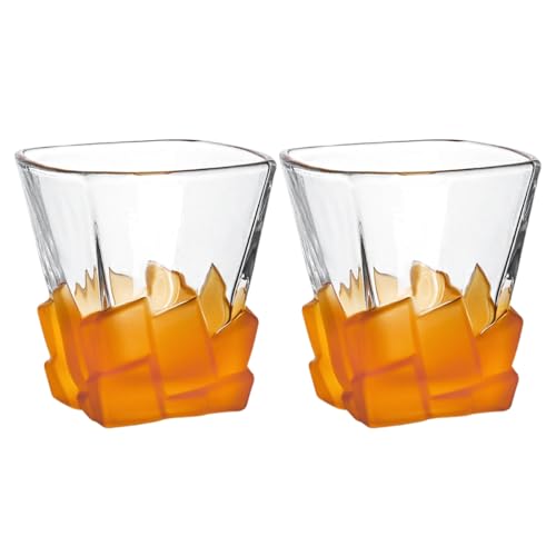 Boxonly Frosted Orange Glass Tumbler Set of 2-300ml Ice Cube Design Glasses for Cocktails, Juice, and More - Handcrafted Lead-Free Whiskey Tumblers, Great for Gifting or Everyday Use