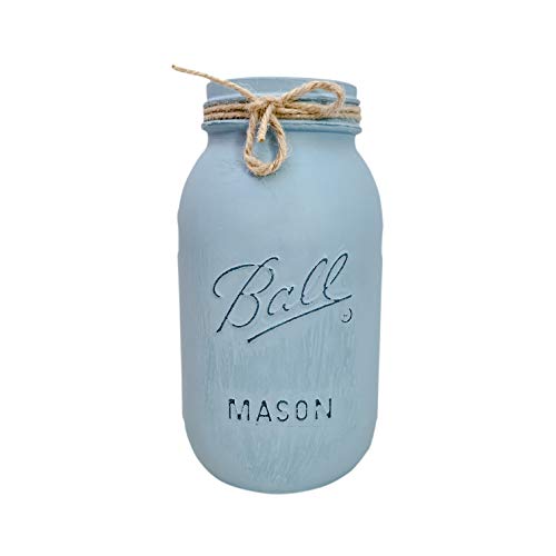 White Mason Jar - Painted And Distressed - 32 Oz Quart Size Mason Jar, Regular Mouth - Rustic Farmhouse Style Mason Jar, Rustic Vase For Flowers, Rustic Mason Jar Centerpiece For Wedding Table Decor #TOP6