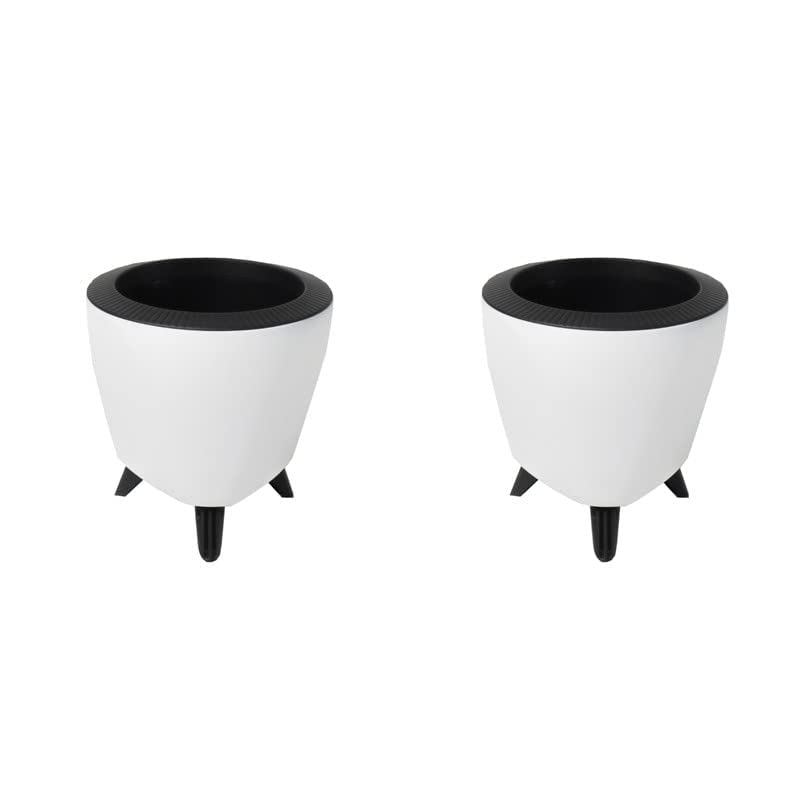 Image of Garden Art Pack of 2 Indoor Outdoor Self Watering Planter Home Living Room Office Tabletop Decorative Plastic Flower Pot 5.1 Inch (White, 2) PPLAW