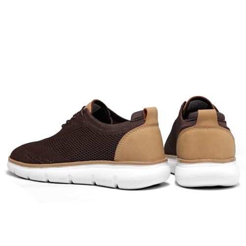 Image of KEEZMZ Mens Fashion Sneakers Casual Dress Oxfords Business Shoes Walking Tennis Mesh Work Lightweight Breathable Soft Sole Brown, 6.5
