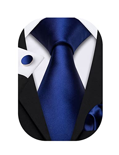 Image of Barry.Wang Plain Men Silk Ties Extra Long Satin Necktie for Wedding Business Handkerchief Cufflinks Set Solid Colors