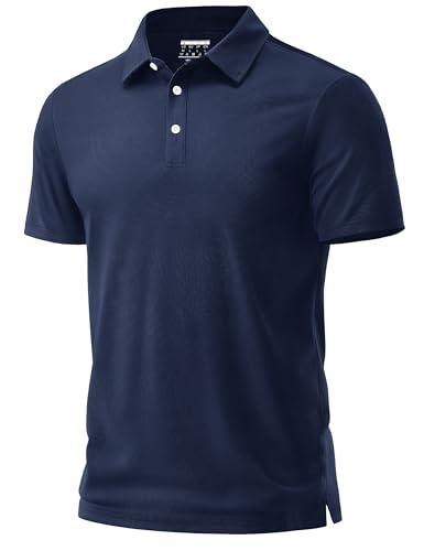 Cotrasen Golf Polo Shirts for Men Soft Cotton Short Sleeve Pique Button Collared T-Shirts Regular Fit Casual Shirts Navy Blue 2XL