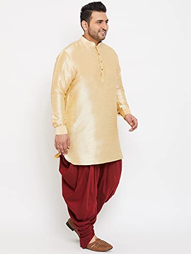 Image of VASTRAMAY Men's Silk Blend Solid Plus Kurta And Dhoti Set - Classic Ethnic Attire for Cultural Celebrations | Curved Hem Kurta With Contrast Cowl Dhoti Set