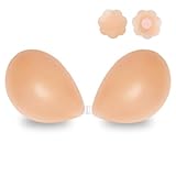 NuBrava Adhesive Bra Strapless Sticky Invisible Push up Silicone Bra Resuable for Backless Dress (US, Cup Band, C, Beige)