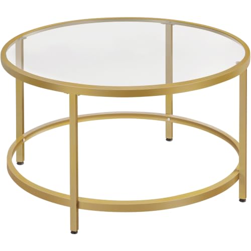 Yaheetech 27.6 Gold Round Glass Coffee Table for Living Room Metal Frame