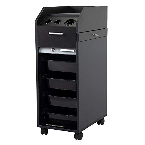 JAXPETY Movable Beauty Salon Trolley Storage Cart w/Hair Dryer Holder, Beauty Stylist Equipment Hairdressing Tool Station Accessories Organizer with Lockable Rolling Wheels and Drawers, Black