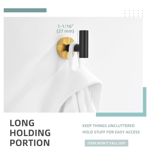 Image of Angle Simple Towel Hook Black and Gold, Bathroom Towel Holder for Wall