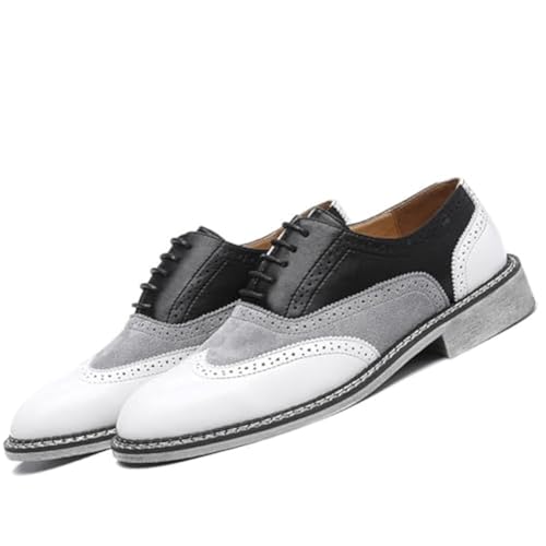 Men's Leather lace-up Brogues Dress Oxford Shoes Classic Wingtip Two Tone Derby Gatsby Prom Shoes Fashion Round Toe Business Formal Leather Shoes