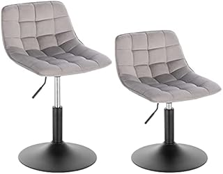 WOLTU Dressing Stool Swivel Velvet Modern Breakfast Dining Chair Rotatable Stool for Kitchen Counter Clinic, Light Grey Bar Stool, Adjustable Gas Lift(38-49,5cm) BH300hgr-2-UK