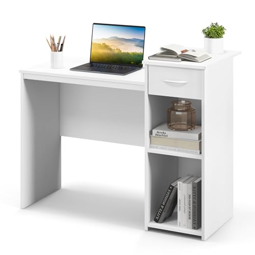 Bureau d'ordinateur blanc avec passe-câble pour ranger vos fils