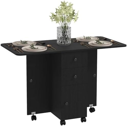 HOMCOM Foldable Dining Table Rolling Kitchen Table Black