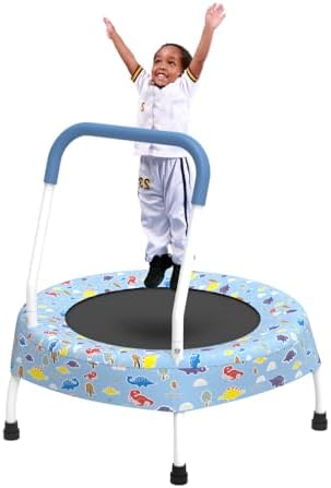 28 Inch Toddler Trampoline with Handle for Kids 1 Year Plus, Indoor Outdoor Baby Activity Equipment – Safety No- Design, Springfree Bungee Cord, Easy Assembly