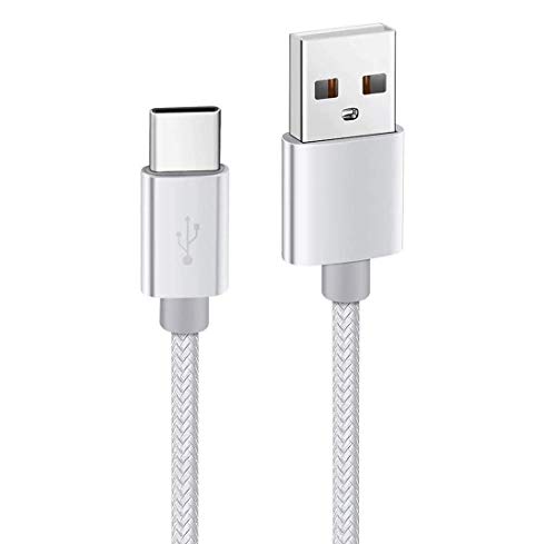 Kit Me Out Cable USB Tipo C para Xiaomi Redmi Note 7 [2M] 2 Metro 3A Cargador USB Tipo C Nylon Trenzado Cable USB C Carga Rápida y Sincronización de Datos - Blanco
