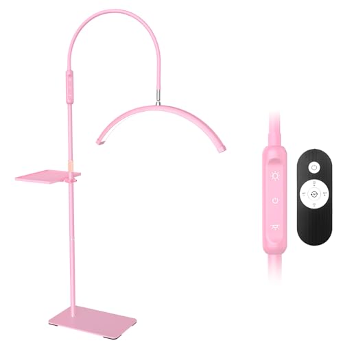 Fitlume Lash Light for Eyelash Tech, Led Floor Lamp Half Moon Light for Eyelash Extensions, Tattoo Artists, Nail Tech, Skincare, Esthetician Lights, Office, Bedroom,with Stand Tray, Pink