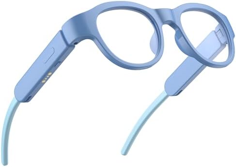 Kids Smart Glasses with LED Lights, Bluetooth 5.4 Open-Ear Audio, Touch Control, Magnetic Charging, Ages 6-12 (Blue)