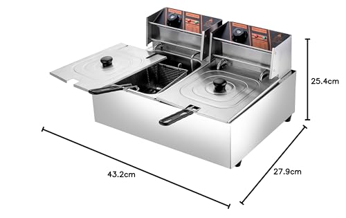 Image of Blend Art Electric Deep Fryer Machine Automatic Hot Oil immersion cooker Frying Basket Elevate Your Culinary Creations Made In India Stainless Steel Body (Double Fryer 6L+6L)