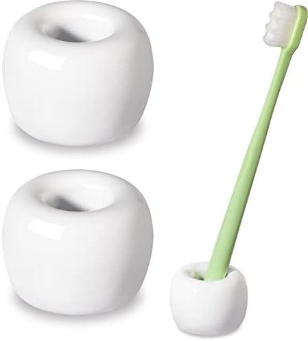 Urbanstrive Sleek Mini Ceramics Toothbrush Holder Stand for Bathroom Vanity Countertops, White, 2 Pack