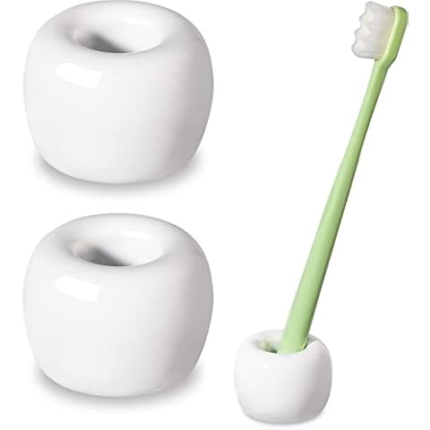 Urbanstrive Sleek Mini Ceramics Toothbrush Holder Stand for Bathroom Vanity Countertops, White, 2 Pack Cover