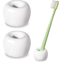 Travel-Friendly Mini Ceramics Toothbrush Holders for Bathroom Decor Vanity Countertops, Space Saver, White, 2 Pack