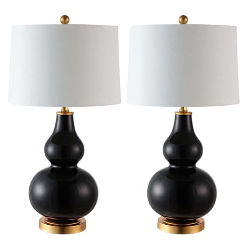 SAFAVIEH Lighting Collection – Karlen Set of 2 Black & Gold Leaf Double Gourd Glass Table Lamps, Modern Contemporary Design, LED Bulbs Included (TBL4223B-SET2)