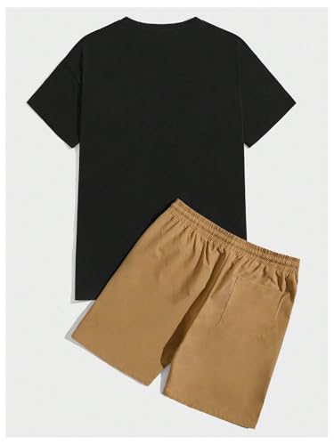 WDIRARA Men's Two Piece Graphic Print Round Neck Short Sleeve Tops and Drawstring Shorts with Pockets Clothing Set2