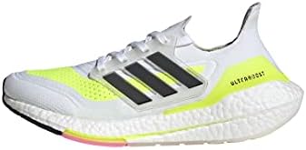 adidas Women's Ultraboost 21 Running Shoe, White/Black/Solar Yellow, 5.5