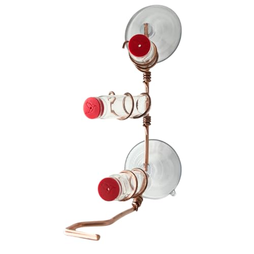 SWEET FEEDERS Window Hummingbird Feeder | Handcrafted Copper and Aluminum | Multiple Stations | Modern Hummingbird Feeder | Glass Bottles | Suction Cups (Copper, Three Station)