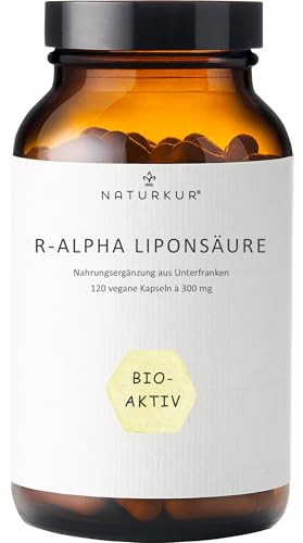 Naturkur R-Alpha Liponsäure 300mg - 120 Kapseln im Apothekerglas - Vegan ohne Zusatzstoffe in Handarbeit hergestellt in Unterfranken