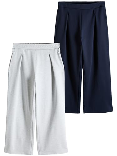 THE SET Pack de 2 pantalones de chándal de punto entretejido plisados con pernera ancha Navy/Grey Marl M