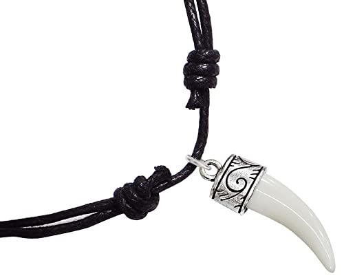 Wolf Fang with Curly Crown Pendant Adjustable Cord Necklace3