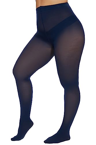 Image of CozyWow Plus Size Tights for Women 80D Soft Solid Color Semi Opaque Pantyhose High Waist 1X 2X 3X 4X