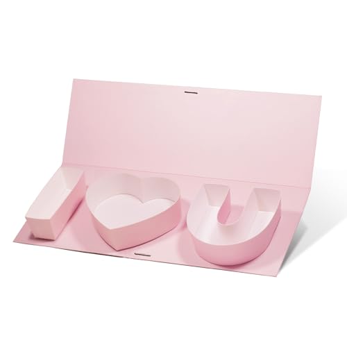 Geoto 17.3"x6"x2" Pink/Red/White Creative Mother's Day Gift Packaging Idea Fillable MOM Letter Shaped Gift Boxes(Pink)