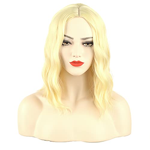 Blonde Cosplay Wig Short Wavy Curly Wigs Medium Length Wig Short Synthetic Hair Wigs Costume Party for Women Daily Use Wig (Light Blonde 14")
