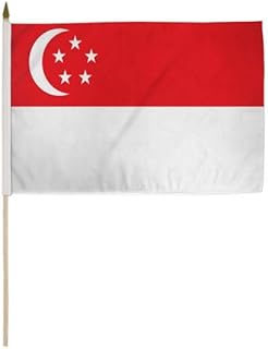 12x18 12''x18'' Singapore WOODEN Stick Flag (24INCH Wooden Staff) Super Polyester INDOOR/OUTDOOR Decor SUPER polyester material FLAG PREMIUM Vivid Color and UV Fade Resistant