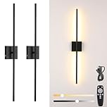 Battery Operated Wall Lights With Remote Control Set of 2,USB Rechargeable Wall Light Indoor, 8000mah, 3000K-6000K, LED Dimmable Cordless Touch Wall Sconces,360° Rotation Wall Decor Lamp,Black,80CM