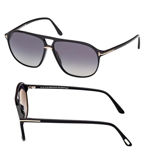 Tom Ford FT1026 BRUCE Navigator Shape Sunglasses + Bundle With eSHADES Eyewear Cleaning Kit, 61 mm, Shiny Black ( 61 Mm )