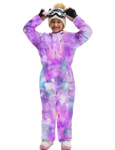 GEMYSE Combinaison de Ski pour Enfant Fille Garçon avec Capuche Imperméable et Chaude Hiver Ensemble de Neige Coupe-vent(Violet aquarelle,116-122)