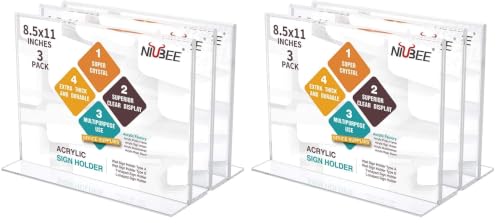 Image of NIUBEE Acrylic Sign Holder 8.5 x 11 Horizontal T-Shape Flyer Stand 6 Pack