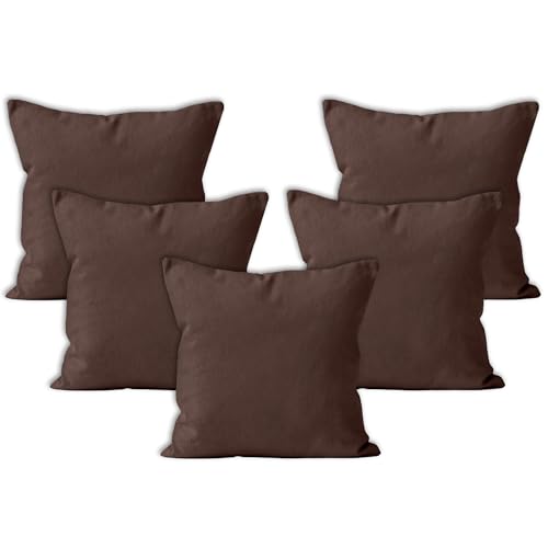 Image of Encasa XO Throw Pillow Covers 16x16 in Set of 5 Dark Taupe | No Inserts | Cotton Pillow Covers for Living Room, Bed, Sofa, Couch | Decorative Cushion Covers with Improved Zipper