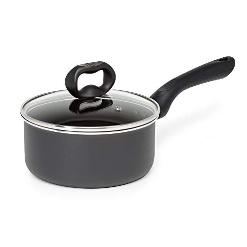 Ecolution Evolve Non-Stick Dishwasher Safe, Scratch Resistant, with Easy Food Release Interior, Silicone Handle and Even Heating Base, Saucepan - 2 Quart, Black