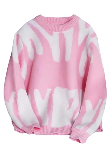 Image of RoseSeek Girl's Bow Graphic Sweaters Crewneck Long Sleeve Knit Pullover Tops Drop Shoulder Knitwear