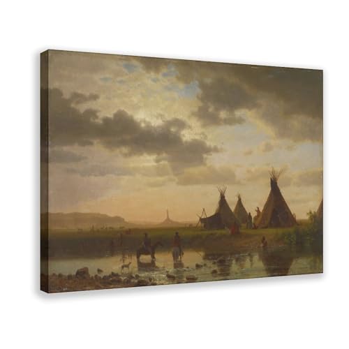 DJIYH Albert Bierstadt Romantic American Landscape View of Chimney Rock, Ohalilah Sioux Village in The Foreground, 1860 Poster for Room Aesthetics Canvas Wall Art And Print 20x30inch(50x75cm)