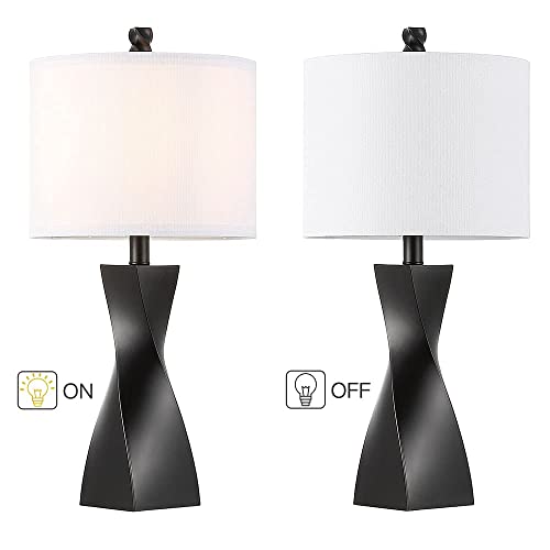 Lampression Table Lamp For Bedroom Living Room End Tables Set Of 2,23.5" Black Bedroom Bedside Table Lamps For Nightstand With White Linen Shades,9.5W Led Bulbs Included (Black, Table Lamp Set Of 2) #TOP2