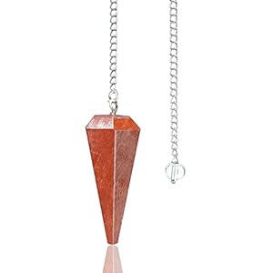 Crocon red jasper Healing Crystal Pendulum for Dowsing Divination 6 Faceted Pointed Healing Reiki Quartz Witch Wicca Dowsing Balancing Spiritual Gemstone Point Pendant Pendulums