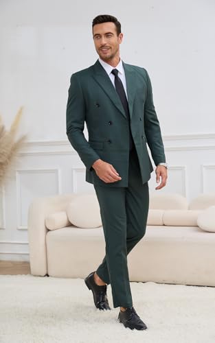 Wangyue Mens Double Breasted Suit 2 Piece Slim Fit Suits Double Breasted Blazer Men Wedding Prom Suit Jacket Pants Set4